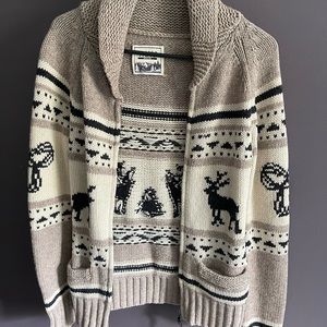 Aritzia TNA Sea To Sky Cowichan Style Lambskin Wool Knit Zipper Sweater Cardigan